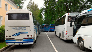 Парковка автобусов в Петергофе